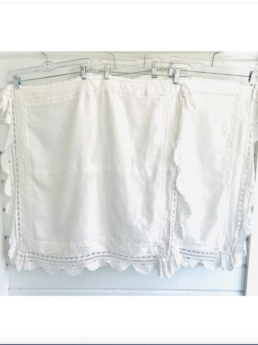 Pair of BELLA NOTTE 100% Linen Crochet Lace Euro Shams in White